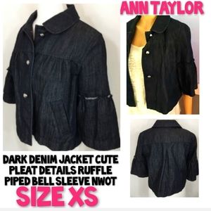 Ann Taylor Jean Jacket Ruffle Sleeve Size XS Nwot